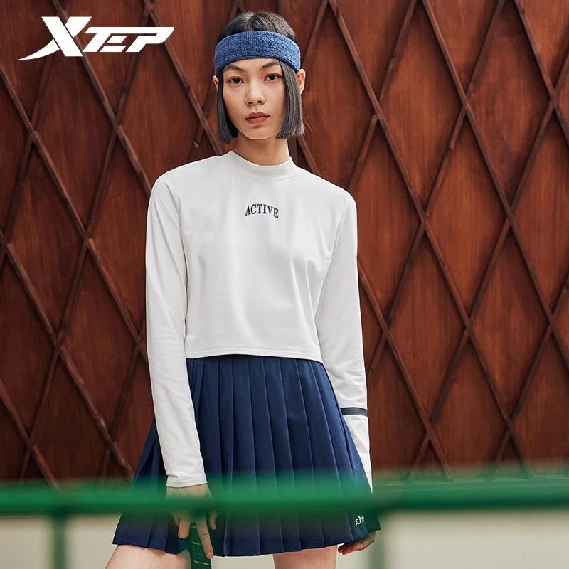 Xtep 여성용 긴팔 니트 셔츠, 영국 스타일, 짧은 맨투맨 패션, 야외 상의, 2024 용수철, 876128030077